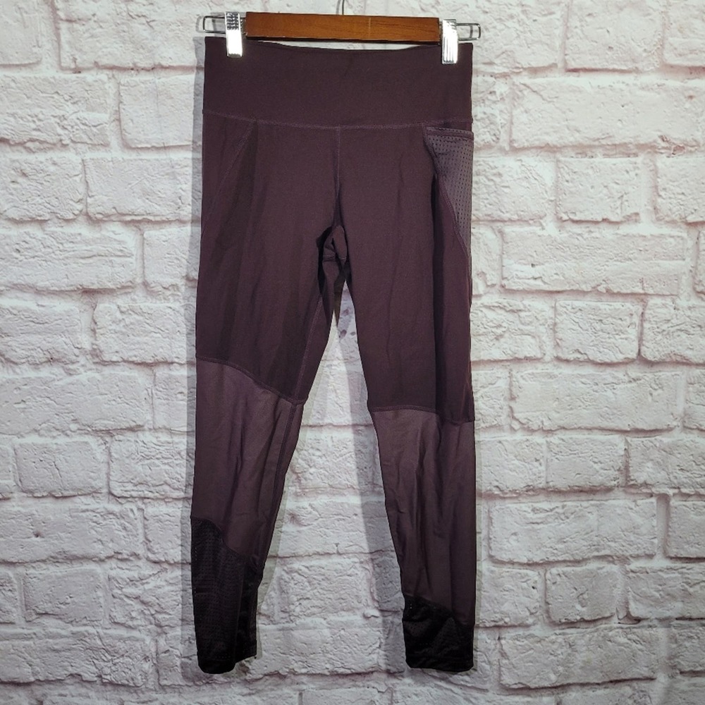 Sweaty Betty 7/8 The Power Two Toned  Burgundy Mesh High Rise Leggings